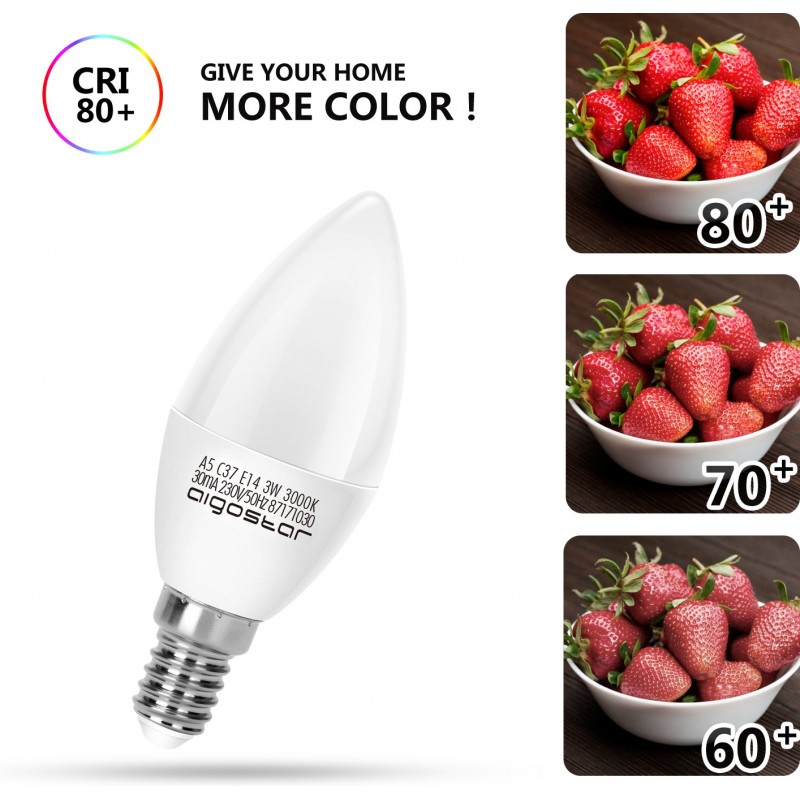 5,95 € Free Shipping | 5 units box LED light bulb 3W E14 LED C37 3000K Warm light. Ø 3 cm. LED candle White Color