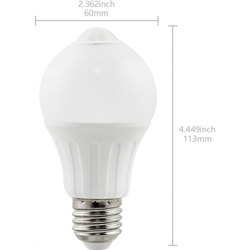 25,95 € Free Shipping | 5 units box LED light bulb 6W E27 LED A60 3000K Warm light. Ø 6 cm. Wide angle LED. Infrared sensor Aluminum and Plastic. White Color