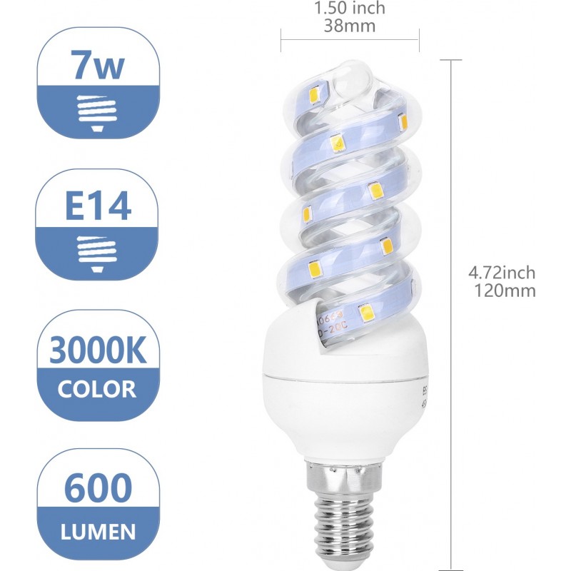 15,95 € Free Shipping | 5 units box LED light bulb 7W E14 LED 3000K Warm light. 12 cm. LED spiral