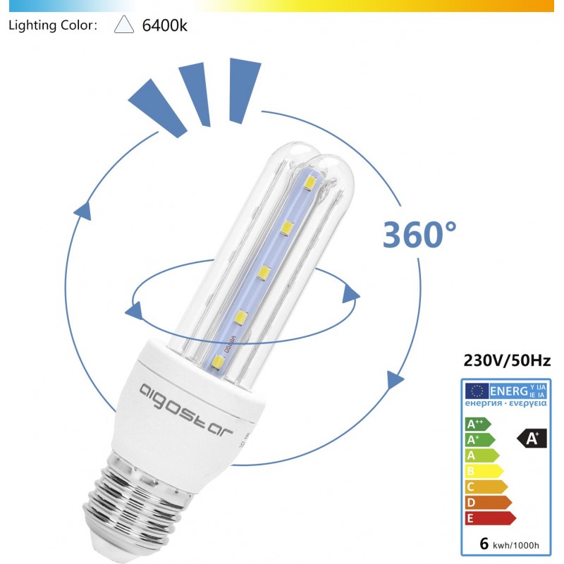12,95 € Free Shipping | 5 units box LED light bulb 6W E27 13 cm