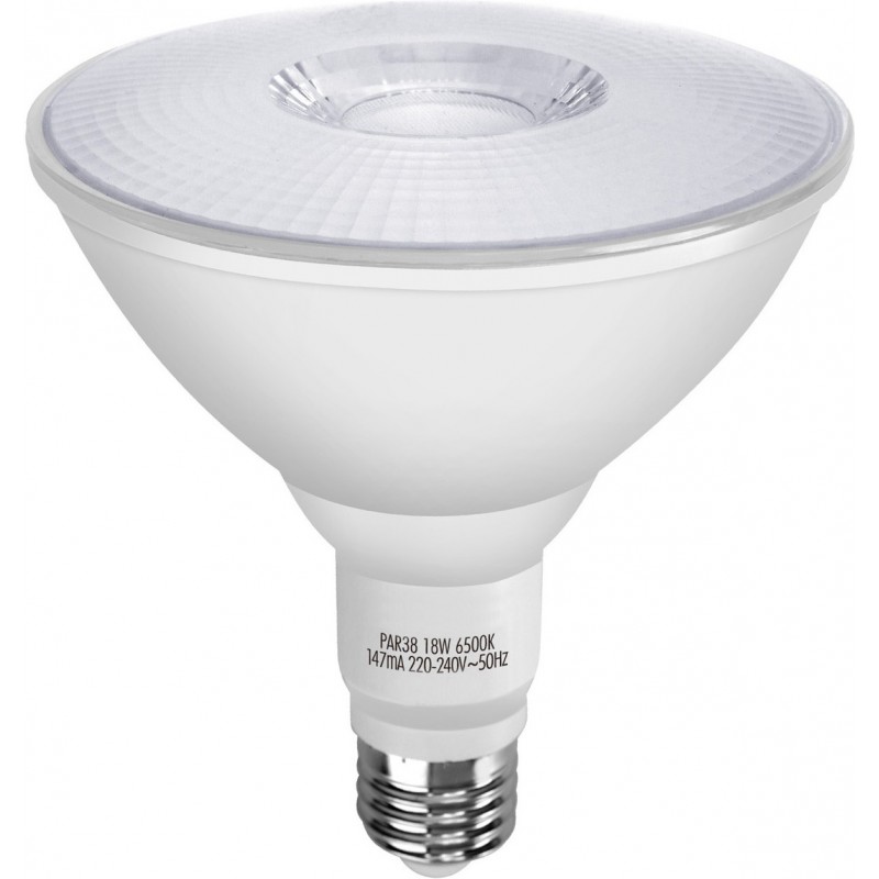 44,95 € Free Shipping | 5 units box LED light bulb 18W E27 6500K Cold light. 14×12 cm. PAR38 COB spotlight Aluminum and Polycarbonate. White Color