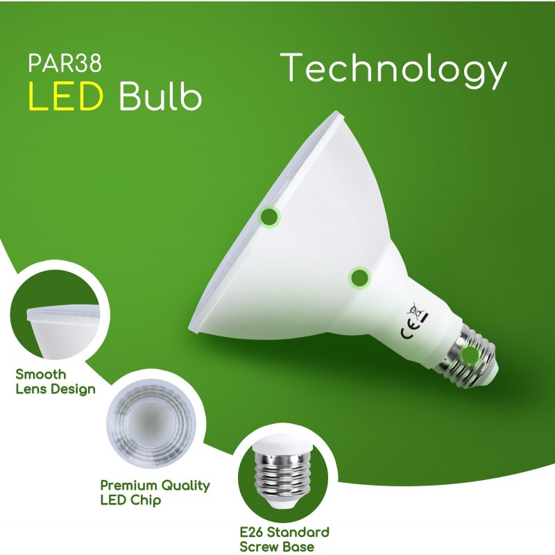 44,95 € Free Shipping | 5 units box LED light bulb 18W E27 6500K Cold light. 14×12 cm. PAR38 COB spotlight Aluminum and Polycarbonate. White Color