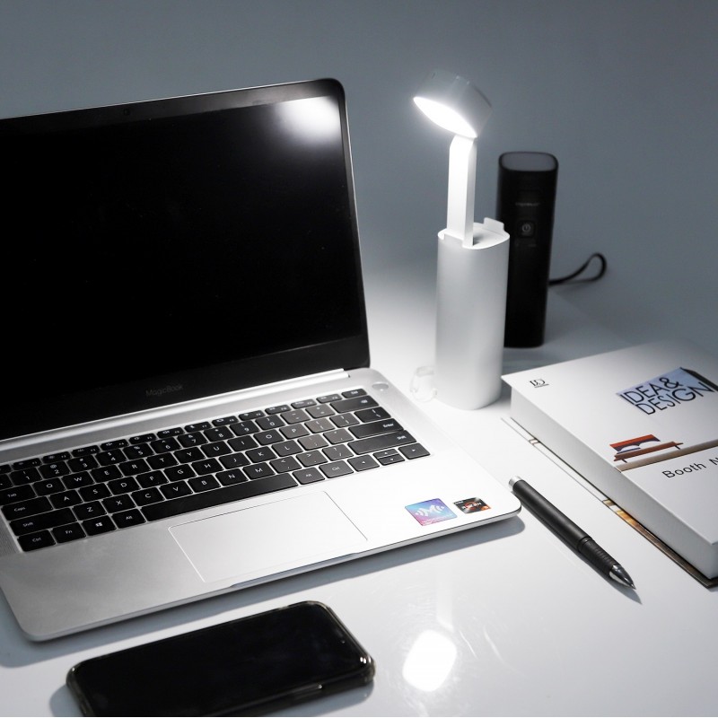 19,95 € Free Shipping | Desk lamp 3W 4500K Neutral light. 26×4 cm. LED lamp with Power Bank. USB rechargeable. Mobile phone holder. 3 levels of regulation. flashlight function Polycarbonate. White Color