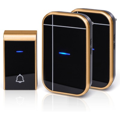 5 units box Home appliance 0.6W Outdoor door bell. Wireless and waterproof. 36 Melodies. 2 Receivers and 1 Transmitter ABS and Acrylic. Golden and black Color