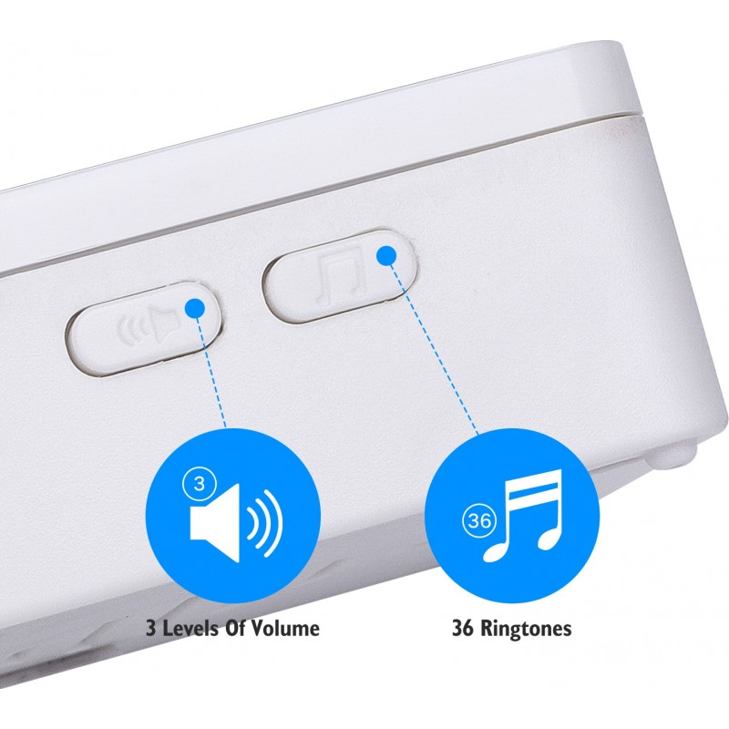 112,95 € Free Shipping | 8 units box Home appliance 0.3W Doorbell. Wireless and portable for outdoors. Waterproof. 36 Melodies. 2 Receivers and 1 Transmitter ABS and Acrylic. White and black Color
