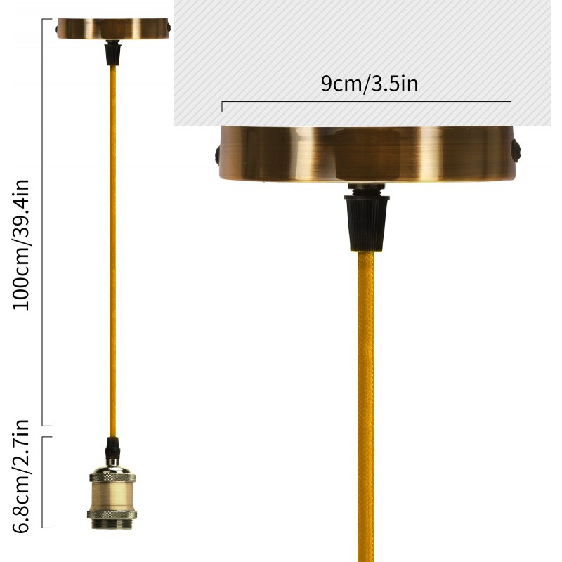 7,95 € Free Shipping | Hanging lamp 60W 100 cm. Metal hanging lamp holder. E27 socket. 1 meter pendulum and ceiling mount Aluminum and Metal casting. Antique gold Color