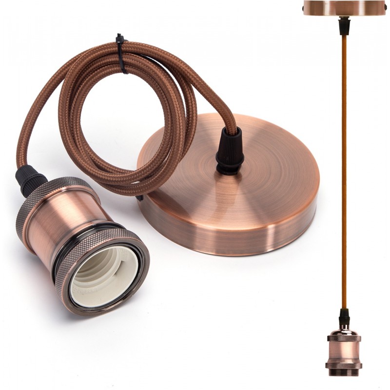 7,95 € Free Shipping | Hanging lamp 60W 100 cm. Metal hanging lamp holder. E27 socket. 1 meter pendulum and ceiling mount Aluminum and Metal casting. Red gold Color
