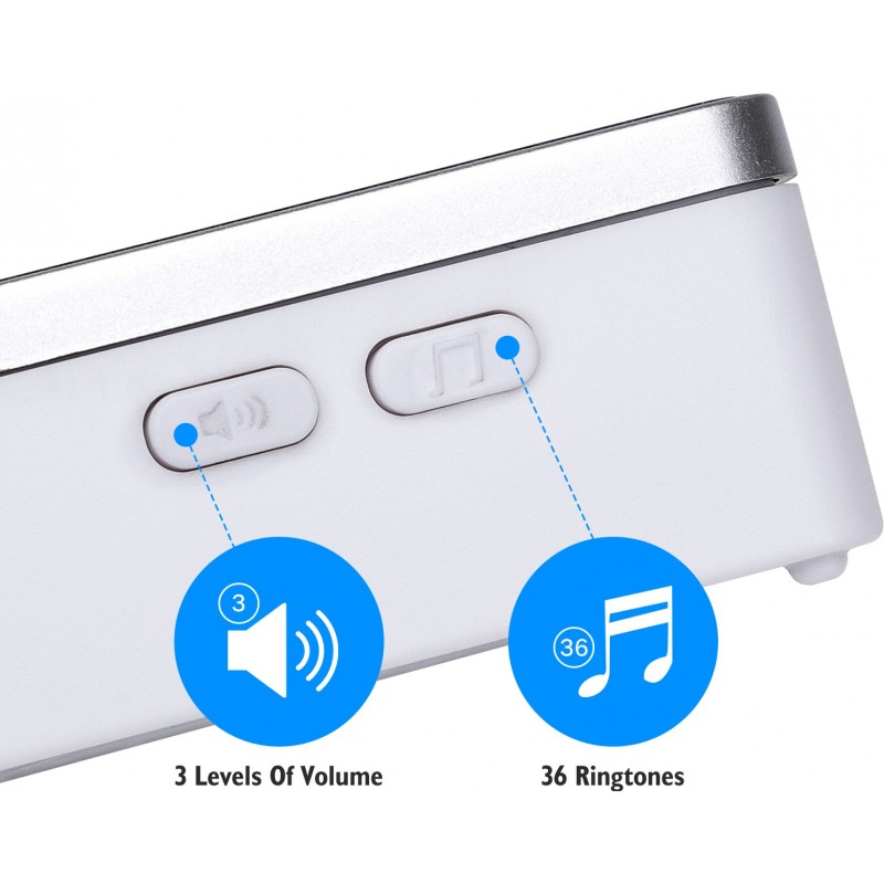 67,95 € Free Shipping | 8 units box Home appliance 0.3W Doorbell. Wireless and portable for outdoors. Waterproof. Adjustable volume. 36 Melodies ABS and Acrylic. Silver Color