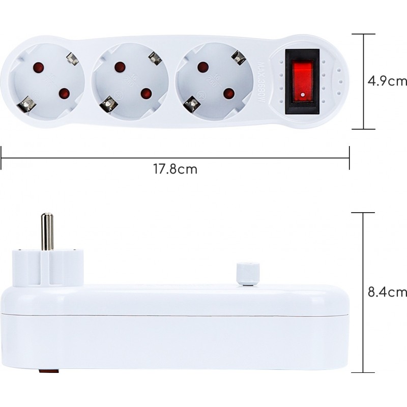 25,95 € Free Shipping | 5 units box Lighting fixtures 3680W Flat plug adapter with 3 sockets and switch. Child protection Polycarbonate. White Color