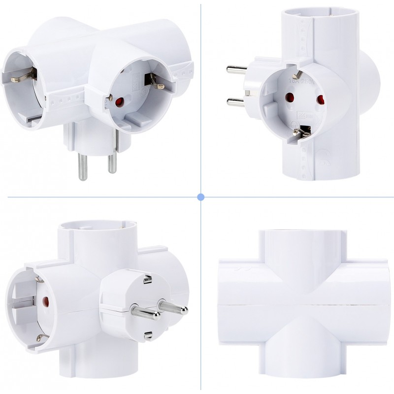 26,95 € Free Shipping | 6 units box Lighting fixtures 3680W 9×8 cm. European plug adapter with 4 sockets Polycarbonate. White Color