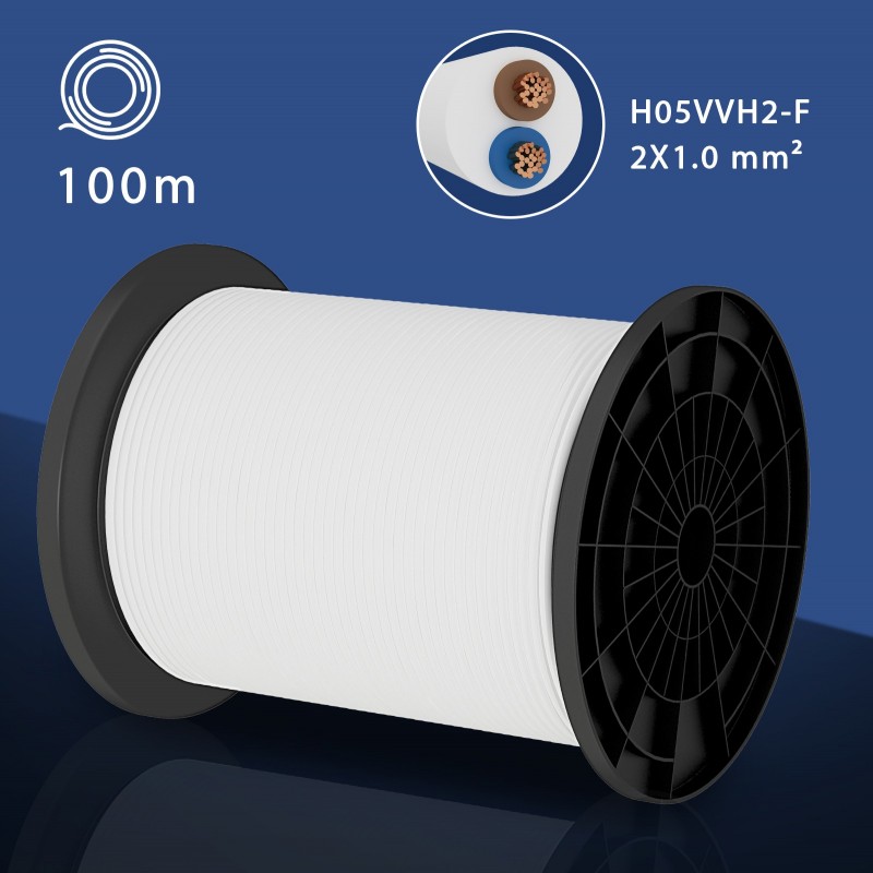 67,95 € Free Shipping | Lighting fixtures 10000 cm. 2x 1.0mm electrical cable hose. 100 meters White Color