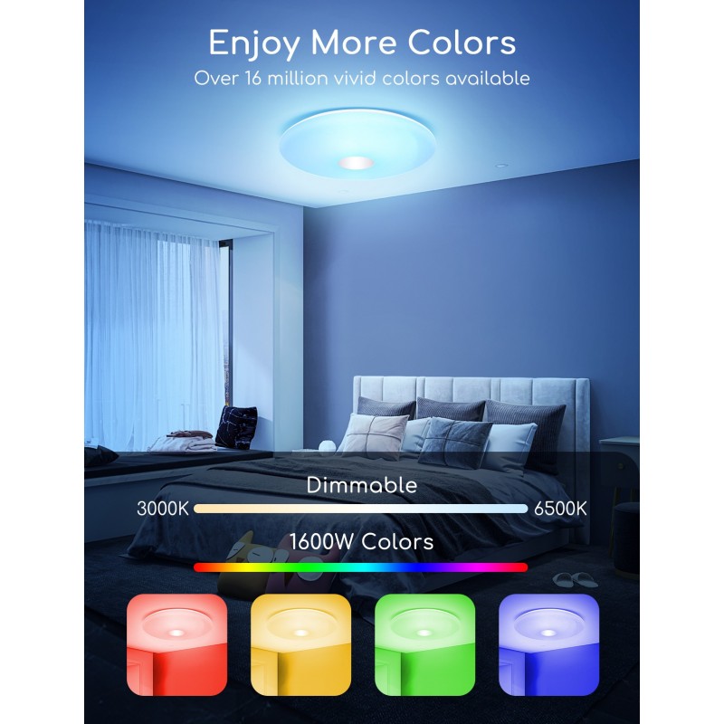 22,95 € Free Shipping | Indoor ceiling light 18W Round Shape Ø 34 cm. LED ceiling lamp. Smart Wi-Fi. Dimmable. Multi-color RGB. Compatible with Alexa and Google Home Steel and PMMA. White Color