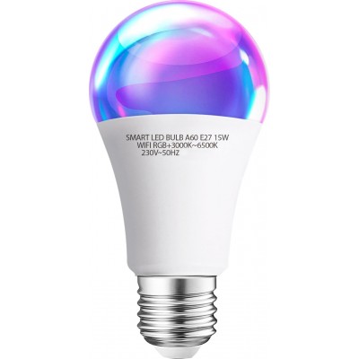 46,95 € Free Shipping | 7 units box Remote control LED bulb 15W E27 LED A60 Ø 6 cm. Smart LEDs. Wifi. RGB multi-color dimmable. Alexa and Google Home Compatible Pmma and polycarbonate. White Color