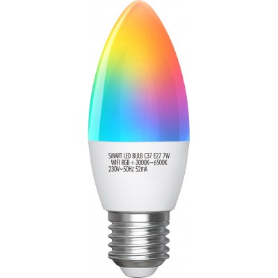 5 units box Remote control LED bulb 7W E27 Ø 3 cm. Smart LED candle. Wifi. RGB multi-color dimmable. Alexa and Google Home Compatible PMMA and Polycarbonate. White Color