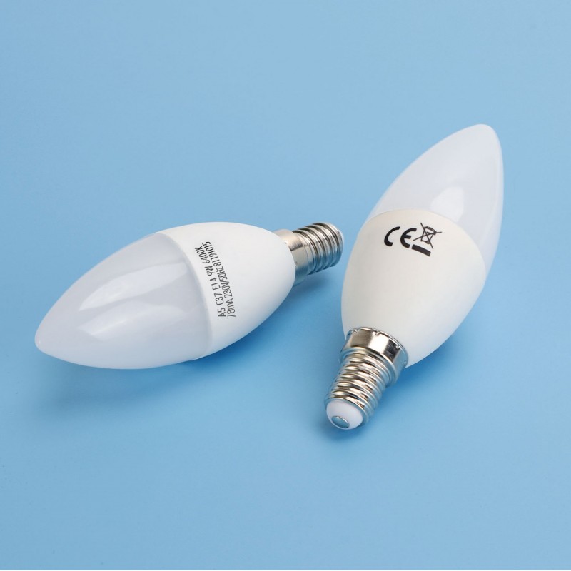 9,95 € Free Shipping | 5 units box LED light bulb 9W E14 LED C37 Ø 3 cm. LED candle White Color