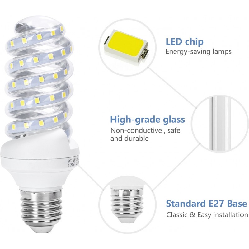 19,95 € Free Shipping | 5 units box LED light bulb 13W E27 14 cm. LED spiral