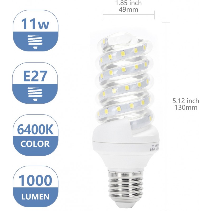 18,95 € Free Shipping | 5 units box LED light bulb 11W E27 13 cm. LED spiral