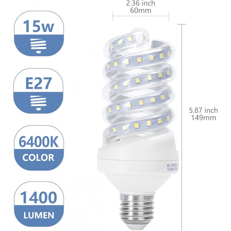 24,95 € Free Shipping | 5 units box LED light bulb 15W E27 Ø 6 cm. LED spiral