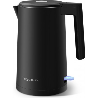 Electrodoméstico de cocina Aigostar 2200W 27×23 cm. Hervidor de agua eléctrico de doble pared ABS, PMMA y Policarbonato. Color negro