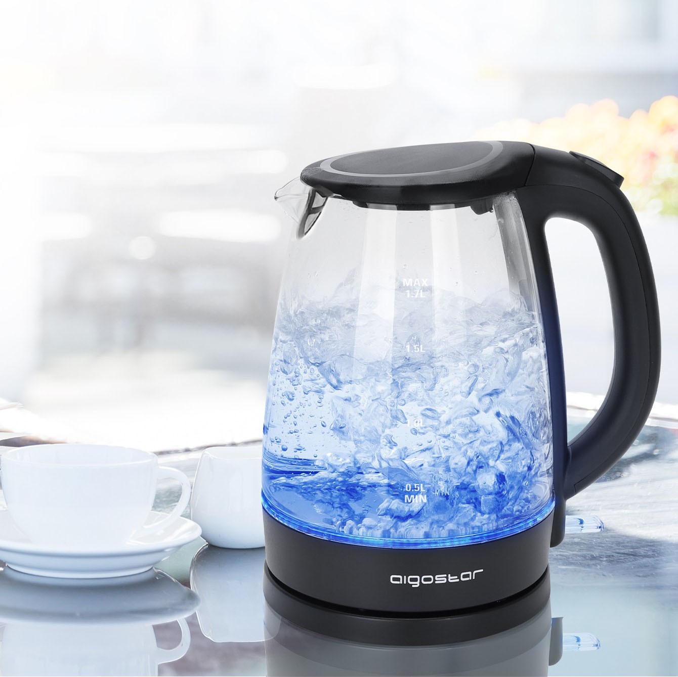 19,95 € Free Shipping | Kitchen appliance Aigostar 2200W 24×22 cm. Electric kettle Pmma and glass. Black Color