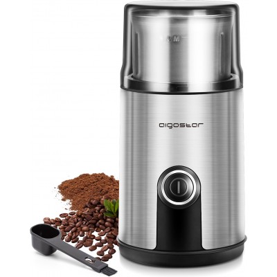 27,95 € Free Shipping | Kitchen appliance Aigostar 200W 20×10 cm. Coffee grinder ABS and Stainless steel. Stainless steel and black Color