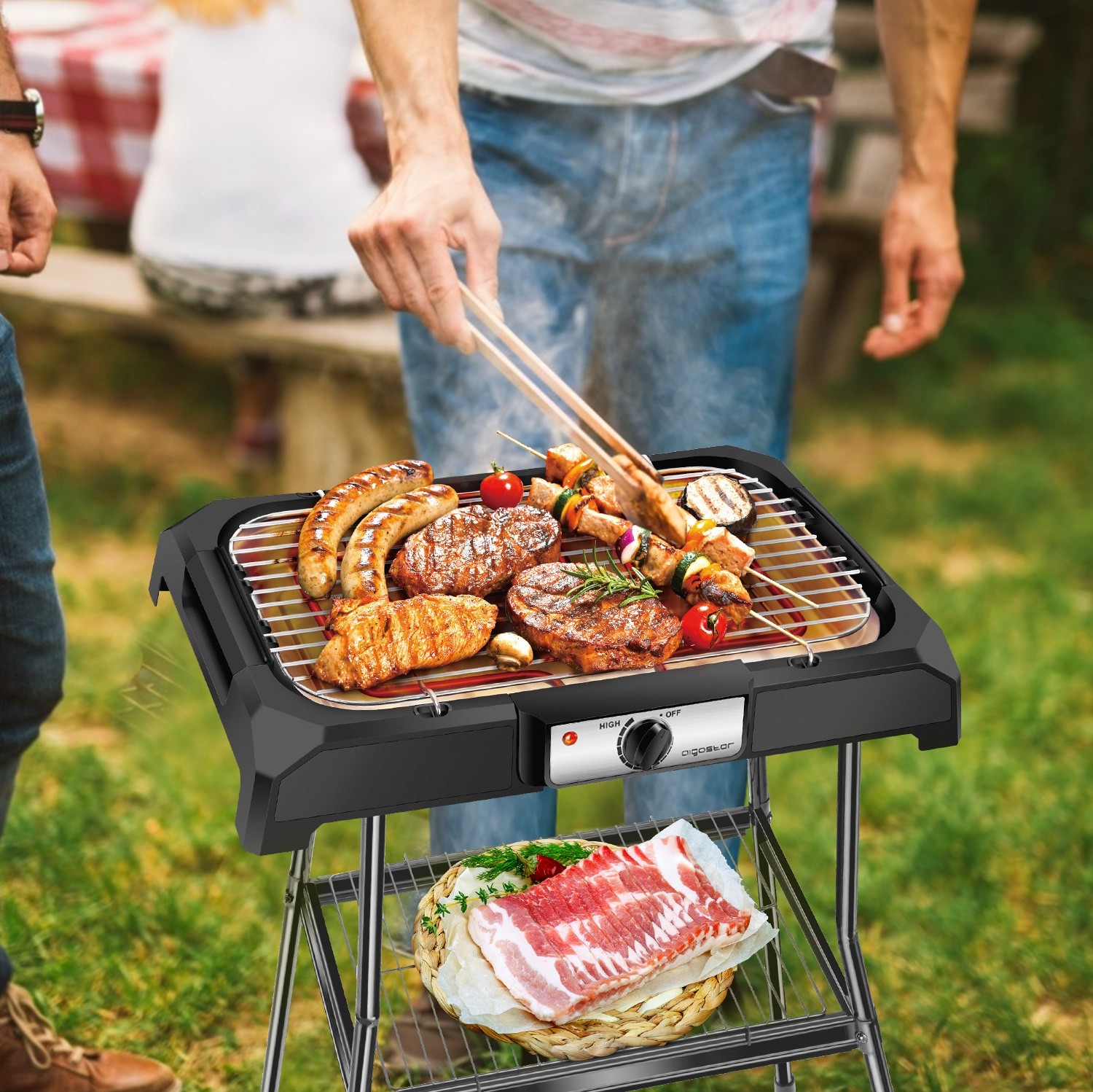 47,95 € Kostenloser Versand | Küchengerät Aigostar 2000W 88×54 cm. Elektrischer Standgrill Schwarz Farbe