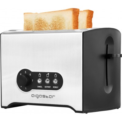 35,95 € Free Shipping | Kitchen appliance Aigostar 900W 28×18 cm. Toaster with adjustable power Stainless steel and PMMA. Black and silver Color