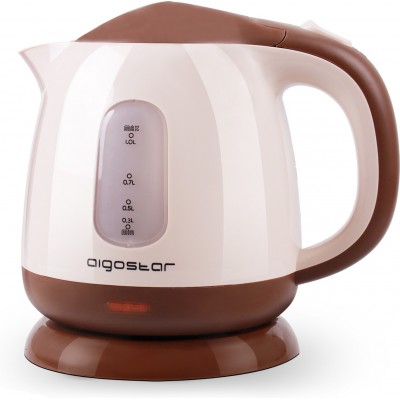 Electrodoméstico de cocina Aigostar 1100W 21×19 cm. Mini Hervidor de agua PMMA. Color blanco y marrón