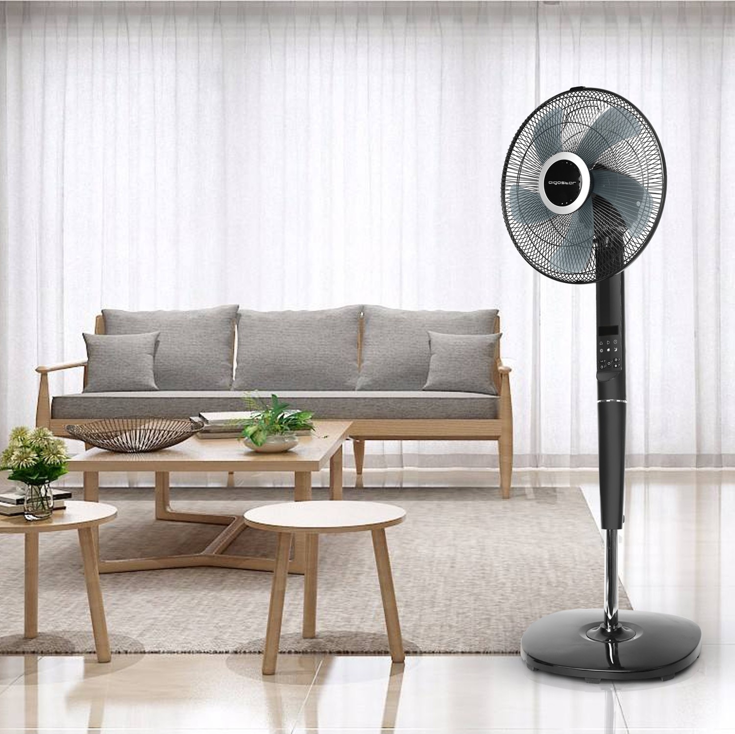 71,95 € Free Shipping | Pedestal fan Aigostar 56W 144×46 cm. Standing fan Abs. Black Color