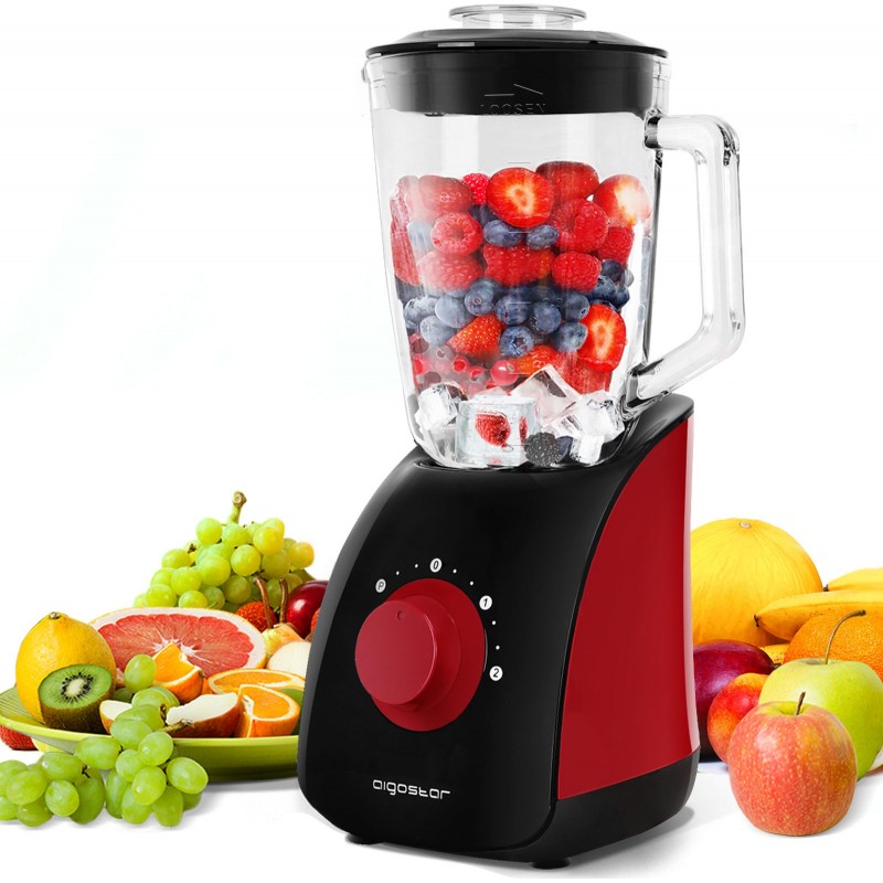 38,95 € Free Shipping | Kitchen appliance Aigostar 750W 39×20 cm. Glass blender Glass. Black and red Color