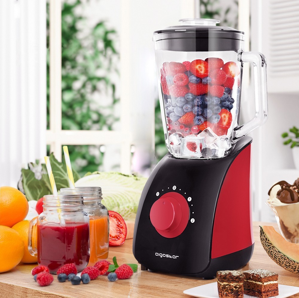 49,95 € Kostenloser Versand | Küchengerät Aigostar 750W 39×20 cm. Mixer aus Glas Glas. Schwarz und rot Farbe