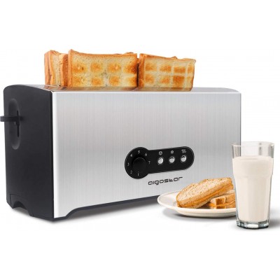 42,95 € Kostenloser Versand | Küchengerät Aigostar 1600W 31×17 cm. Toaster mit einstellbarer Leistung Rostfreier Stahl und PMMA. Schwarz und silber Farbe