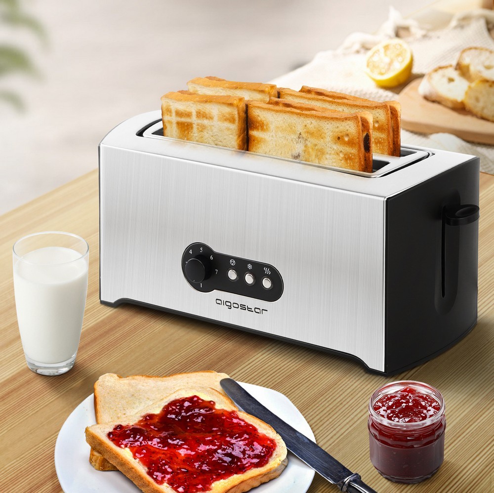 39,95 € Kostenloser Versand | Küchengerät Aigostar 1600W 31×17 cm. Toaster mit einstellbarer Leistung Rostfreier stahl und pmma. Schwarz und silber Farbe