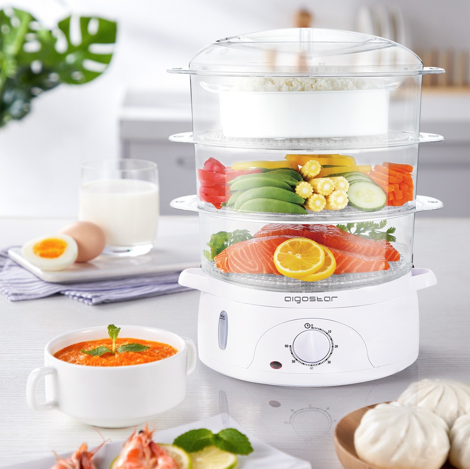 34,95 € Kostenloser Versand | Küchengerät Aigostar 800W 40×31 cm. Verdampfer Pmma. Weiß Farbe