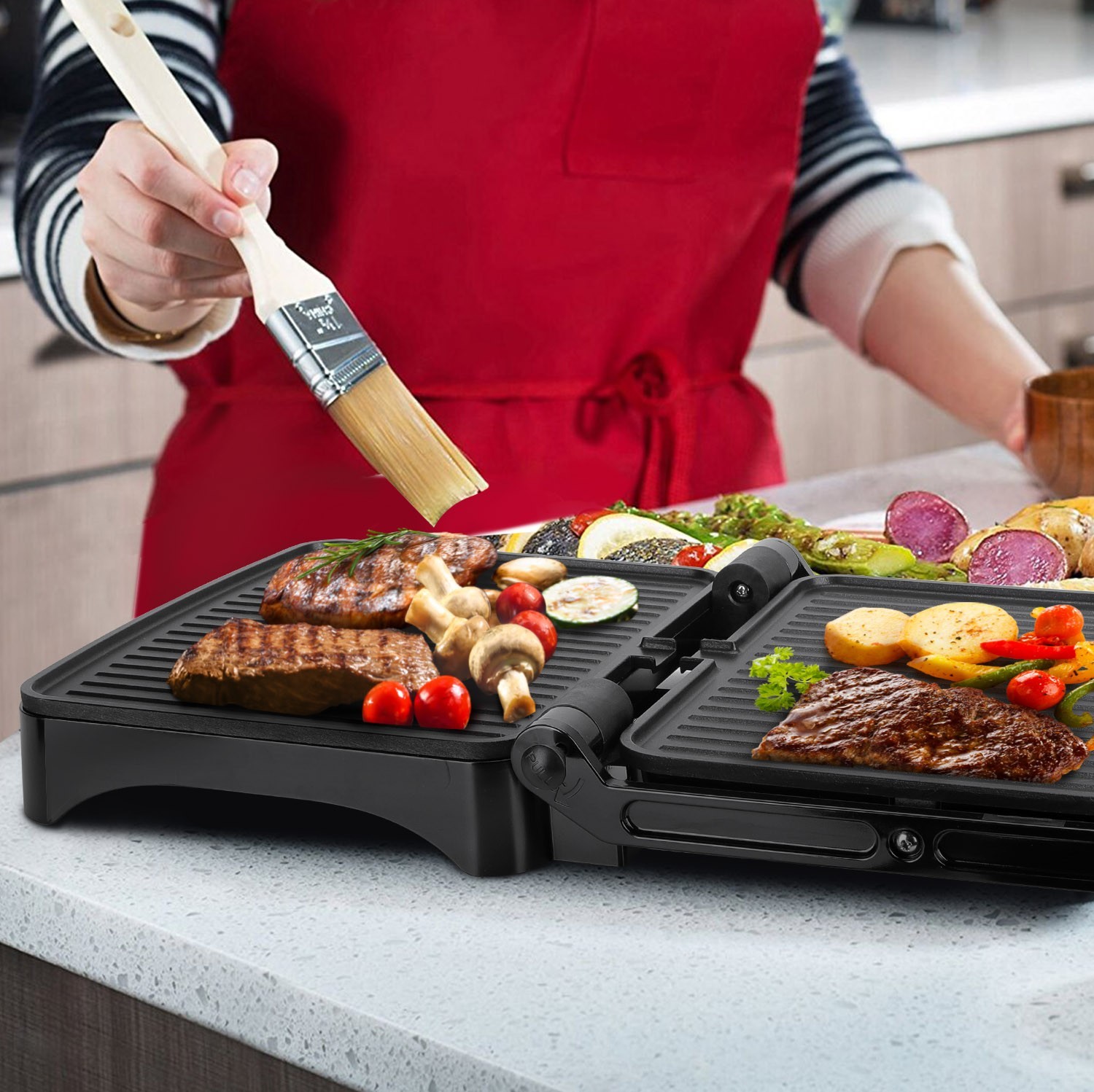 47,95 € Kostenloser Versand | Küchengerät Aigostar 1800W 34×31 cm. Panini-Grill Rostfreier stahl. Schwarz Farbe