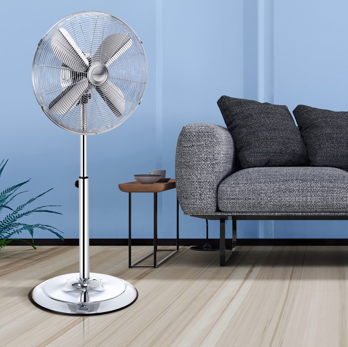 59,95 € Free Shipping | Pedestal fan Aigostar 50W 123×45 cm. Standing fan Metal casting. Silver Color