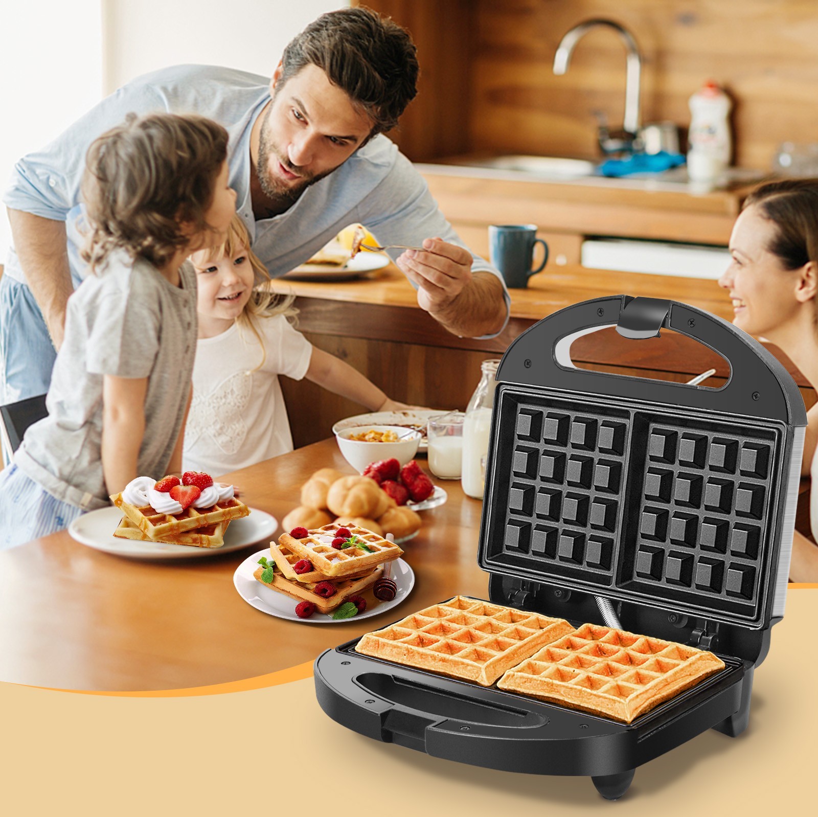 19,95 € Envio grátis | Eletrodoméstico de cozinha Aigostar 800W 24×23 cm. Máquina de waffles Cor preto e prata