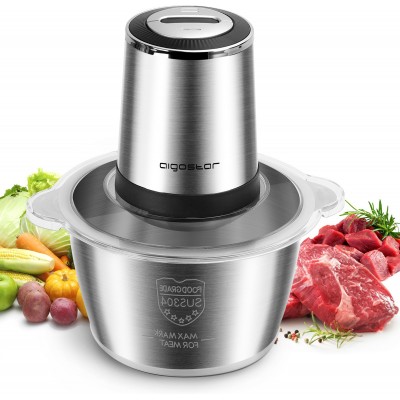 Kitchen appliance Aigostar 500W 25×22 cm. Food chopper with container ABS, Stainless steel and PMMA. Stainless steel and black Color