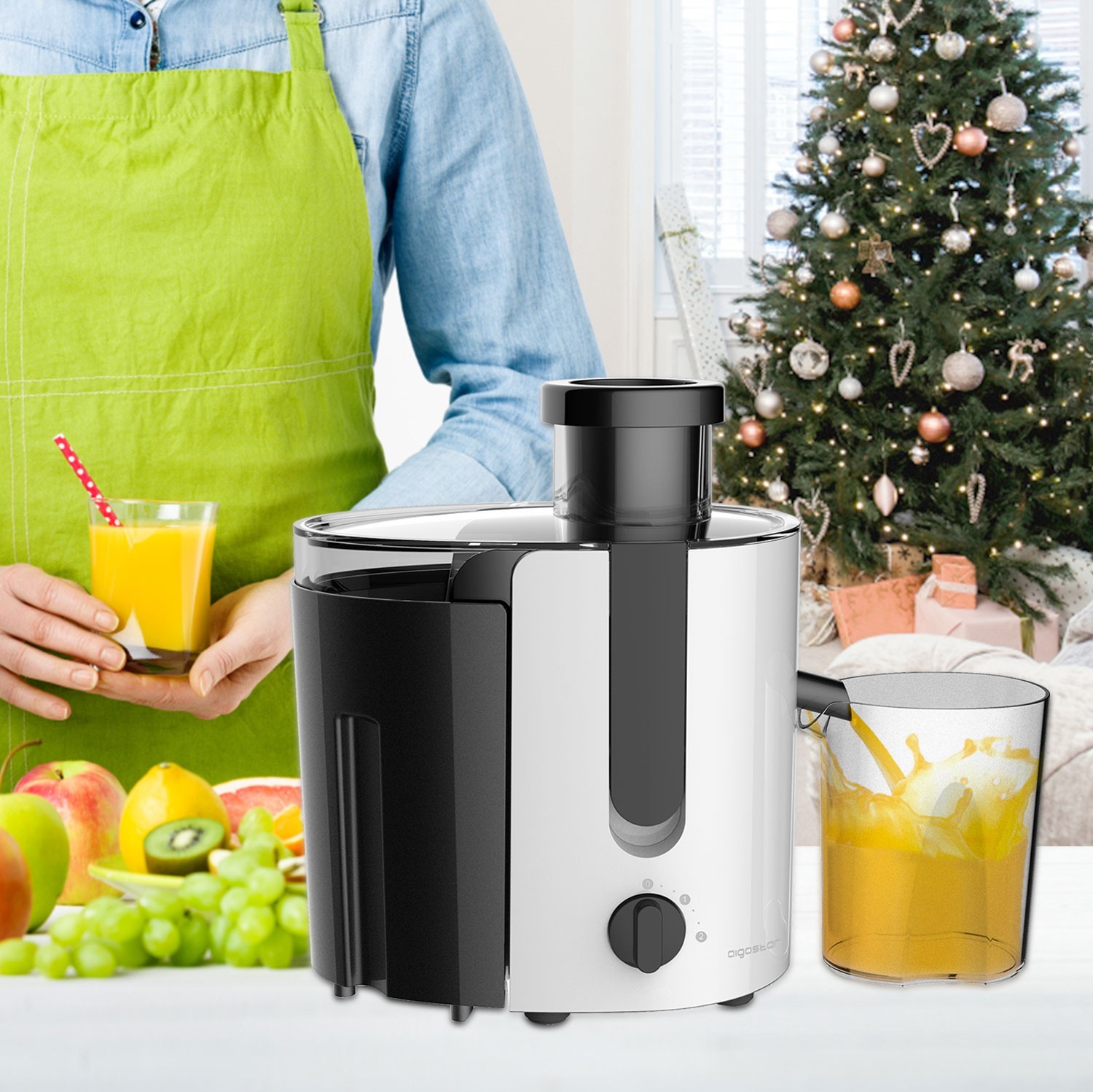Kitchen appliance Aigostar 400W 28×26 cm. Blender for fruits and vegetables. Two speed motor. Stainless steel blades and filter. 500ml jar Pmma and polycarbonate. White Color