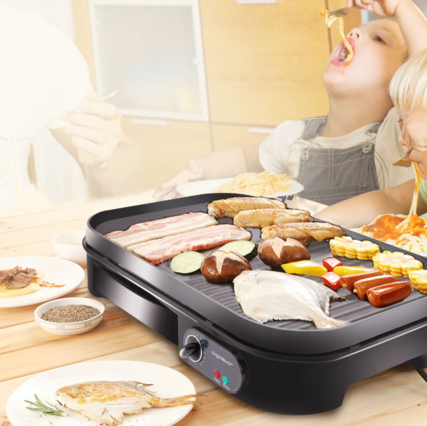 Appareil de cuisine Aigostar 1800W 41×28 cm. Grill et plancha électrique Aluminium et plastique. Couleur noir