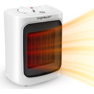 Chauffage Aigostar 2000W 23×18 cm. Mini radiateur céramique à double fonction de ventilation et de chaleur PMMA. Couleur blanc