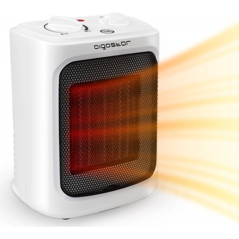 Heater Aigostar 2000W 23×18 cm. Mini ceramic heater with double function of ventilation and heat Pmma. White Color