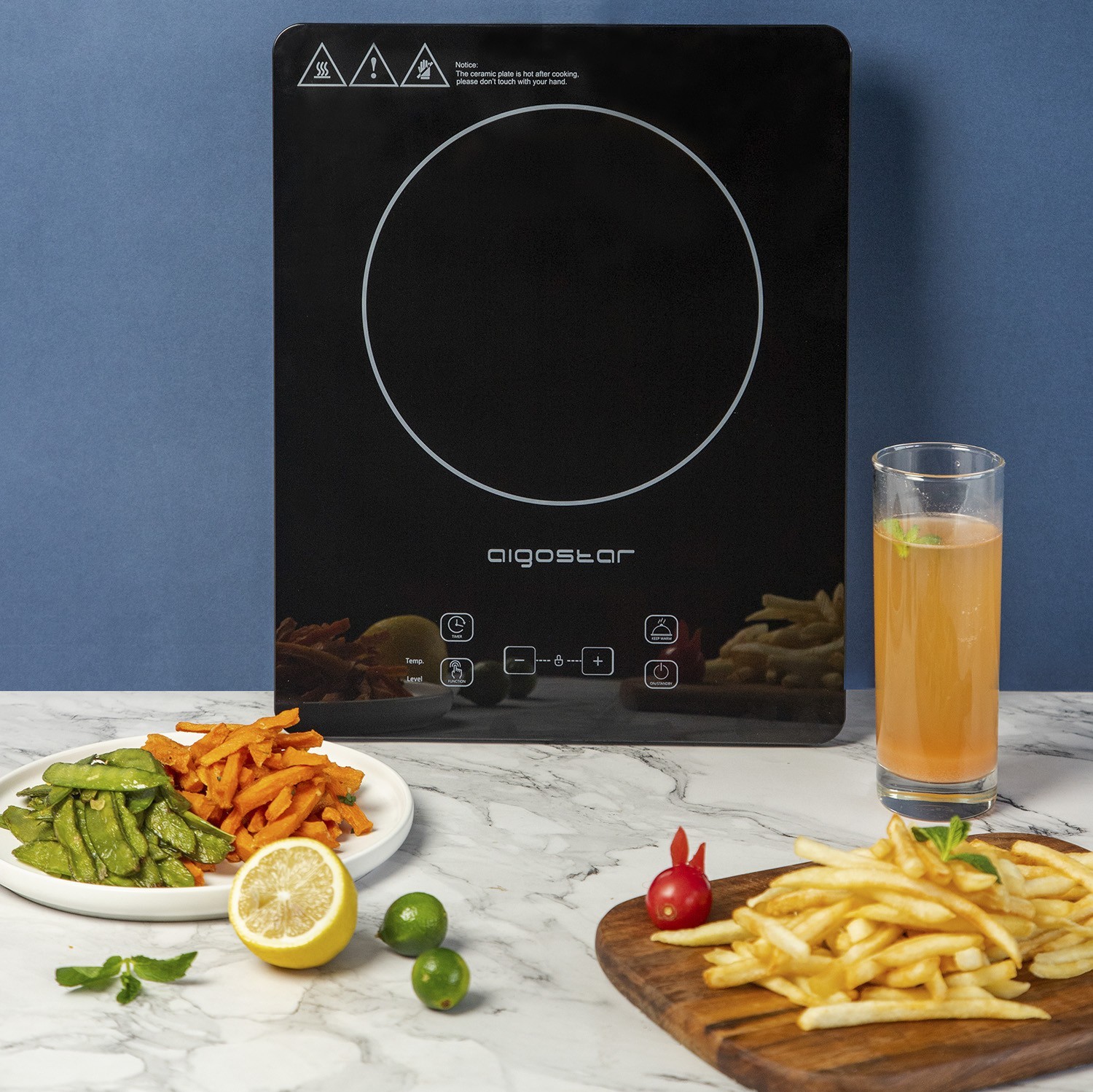 Eletrodoméstico de cozinha Aigostar 2000W 35×28 cm. Placa de indução portátil multifuncional Abs, vidro e policarbonato. Cor preto