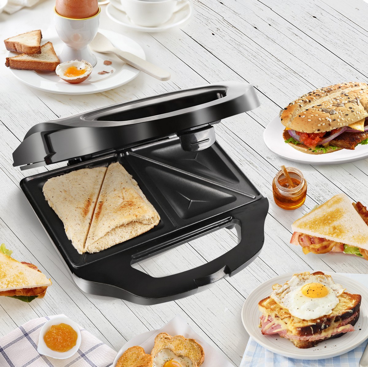 Appareil de cuisine Aigostar 720W 23×23 cm. fabricant de sandwich classique Aluminium et plastique. Couleur noir