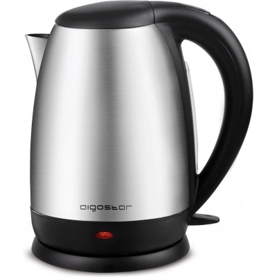 Kitchen appliance Aigostar 2200W 25×23 cm. Electric water kettle. Dry boil protection system. 1.7 liters 304 stainless steel. Silver Color
