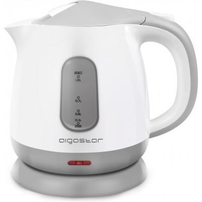 Electrodoméstico de cocina Aigostar 1100W 21×19 cm. Mini Hervidor de agua PMMA. Color blanco y gris