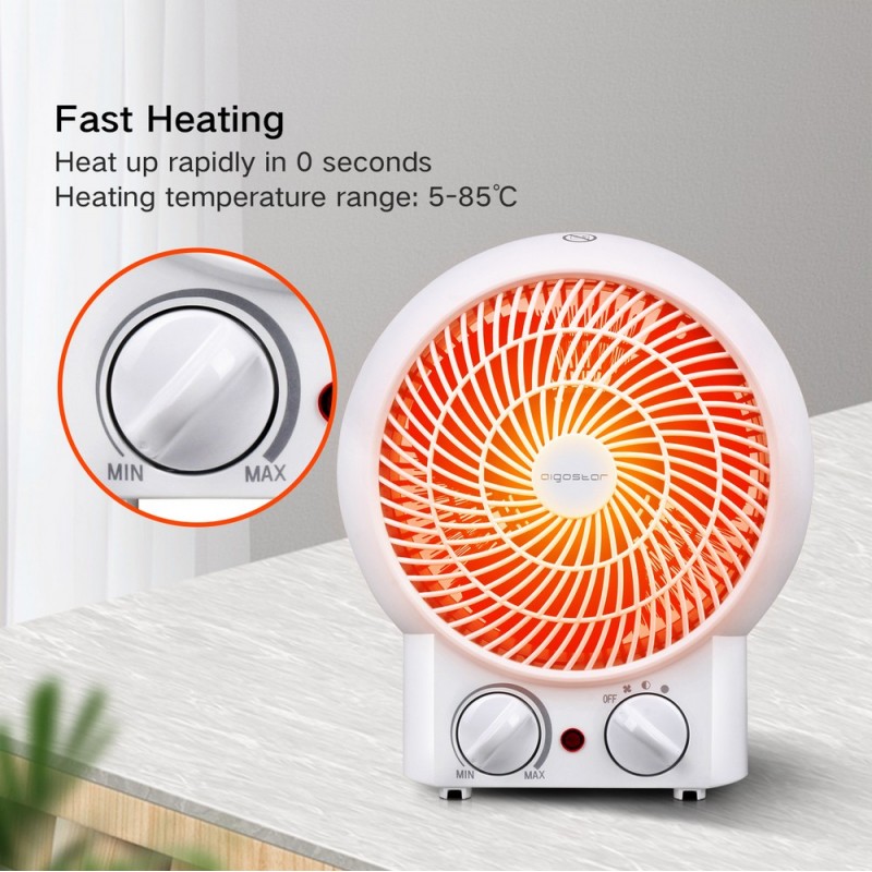 Heater Aigostar 2000W 24×21 cm. Air radiator with adjustable thermostat. Fan function with room temperature White Color