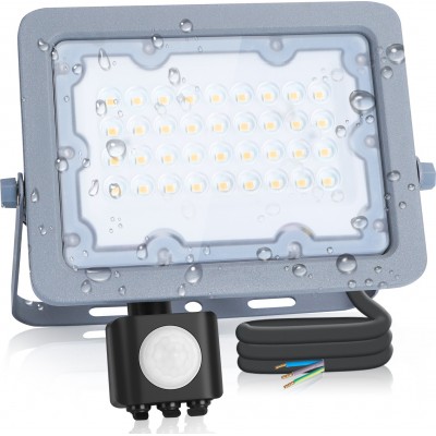 Holofote externo Aigostar 30W 4000K Luz neutra. Forma Retangular 18×18 cm. Refletor LED à prova d'água com sensor Alumínio. Cor cinza