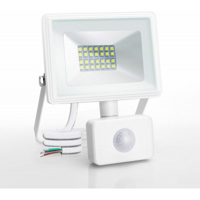Foco proyector exterior Aigostar 20W 6400K Luz fría. 16×13 cm. Foco Slim LED con sensor Aluminio y Vidrio. Color blanco
