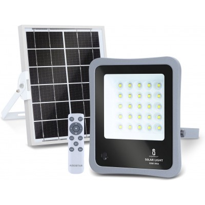 Foco proyector exterior Aigostar 30W 6500K Luz fría. 21×18 cm. Lámpara LED con panel solar Aluminio y Vidrio. Color gris